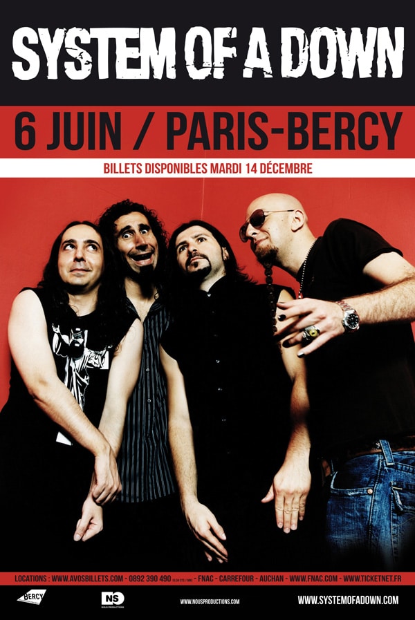System Of A Down, Affiche du Concert de ParisBercy ! EklectyCity